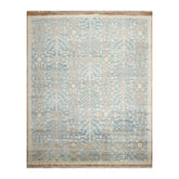 9 x 12  Aqua Beige Gray Color Hand Knotted All-Over 100% Wool Transitional Oriental Rug